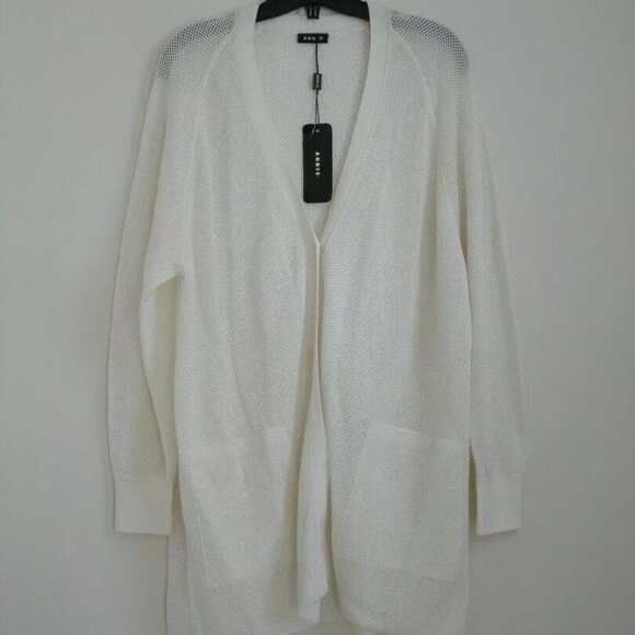 NWT AKRIS Foam White Cotton Silk Fine Net Knit Long Cardigan Sweater 12 - Picture 6 of 7